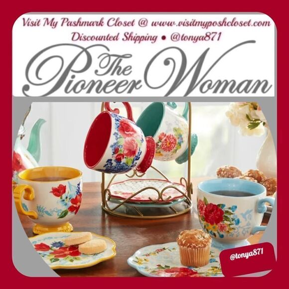 🦋New Pioneer Woman Floral Medley Mug Rack w/Appetizer Plates & Mugs 9-Piece Set - Picture 1 of 7